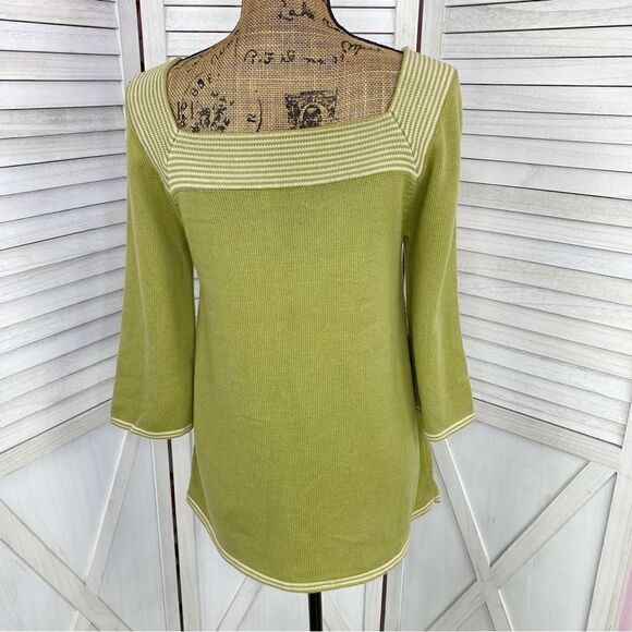 Banana Republic Factory Striped Square Neck Sweater Olive Green Small - Picture 4 of 11